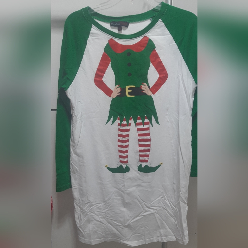 PRE-LOVED Woman's Holiday Christmas Elf Pajama Nighty - Size M Green, Red, White